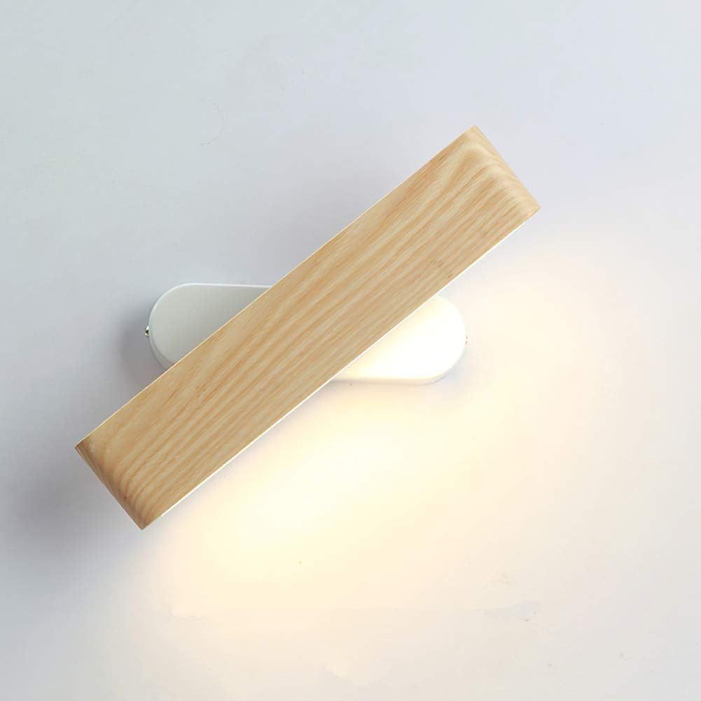 Aplique de pared LED Martll, lámpara de pared de madera para interiores, iluminación de pared giratoria de 360° para sala de estar, dormitorio, escalera, pasillo, lámpara de noche blanca cálida (28 cm