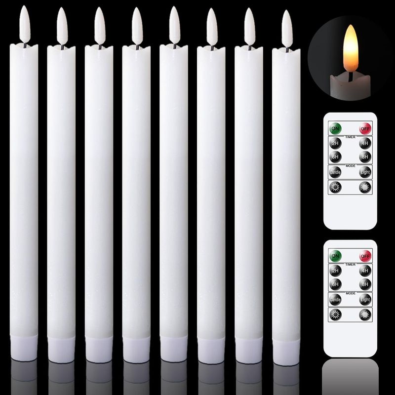 Eldnacele Velas sin llama parpadeantes con 2 mandos a distancia y temporizador, cera real 3D, velas de ventana funcionan con pilas, paquete de 8