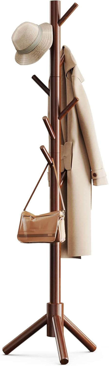 Pipishell perchero, perchero para chaquetas, perchero, perchero en forma de árbol, regulable en 3 posiciones, para ropa, sombrero y bolso, en el salón, dormitorio u oficina, con 8 ganchos, marrón
