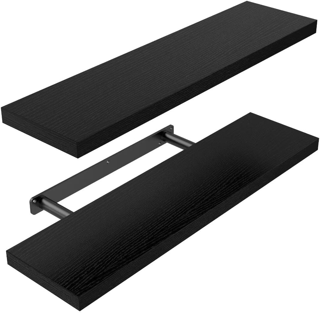 STOREMIC Estante de pared negro 60 cm, estantes para la pared, juego de 2, estante flotante con el soporte más alto 20 kg, la pintura es ideal para lugares de trabajo, oficinas, salones