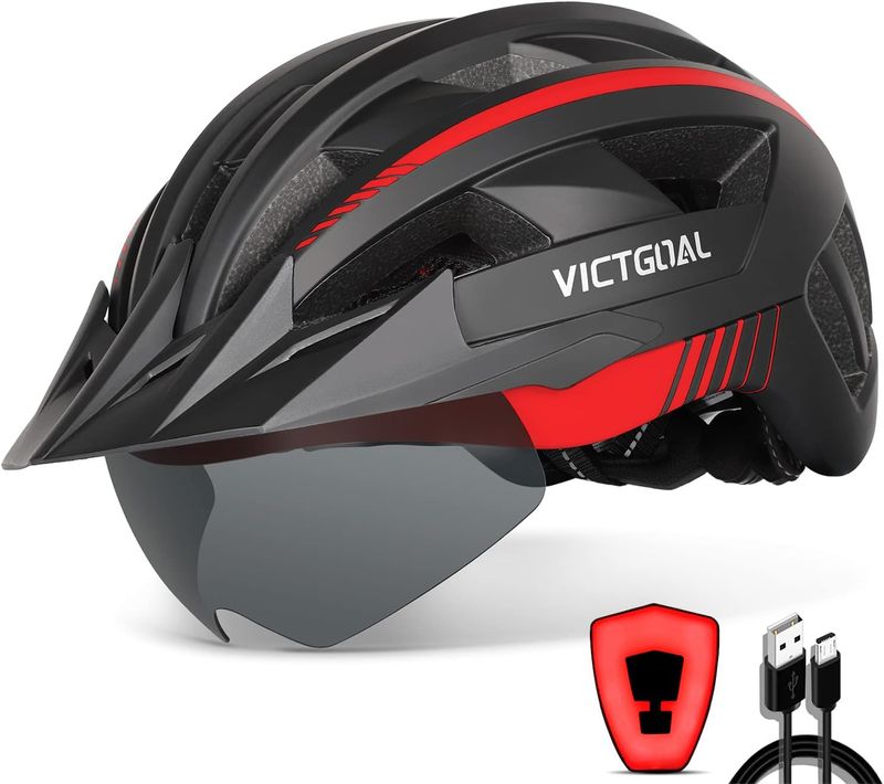 VICTGOAL Casco Bicicleta Casco de MTB con Gafas de Seguridad Magnéticas Extraíbles Visor Desmontable Casco Ligero para Adultos