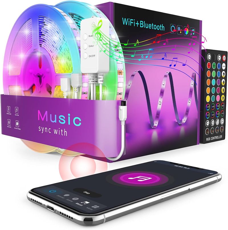 Popotan WiFi Tira LED 15M 5050 SMD Luces LED Regulable Sync con Música, Tira LED RGB Inteligente Control Remoto por APP, Compatible con Alexa, Google Home para el Hogar, Fiesta, TV(solo 2.4G WiFi)