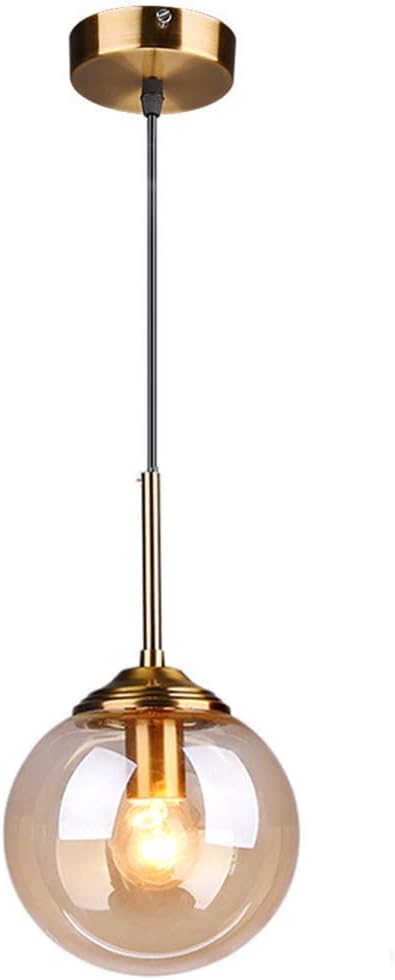 LFsem Lámpara colgante industrial retro con bola de cristal, lámpara colgante, accesorios de latón, lámpara de techo para sala de estar, comedor, dormitorio, cocina, bar (ámbar, cabeza única)