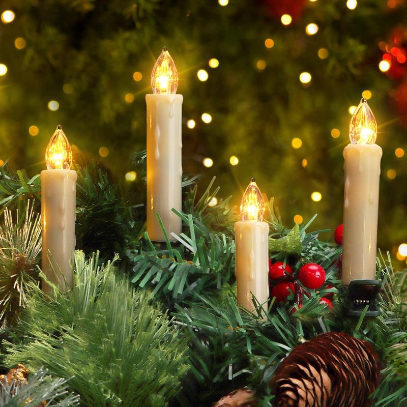 ZIYOUDOLI LED Velas de Navidad Set de LED Velas de Árbol de Navidad Inalámbrico Luces de Árbol de Navidad Velas cónicas LED , con Clips remotos y extraíbles,para navidad decoracion (40 Piezas, Beige?