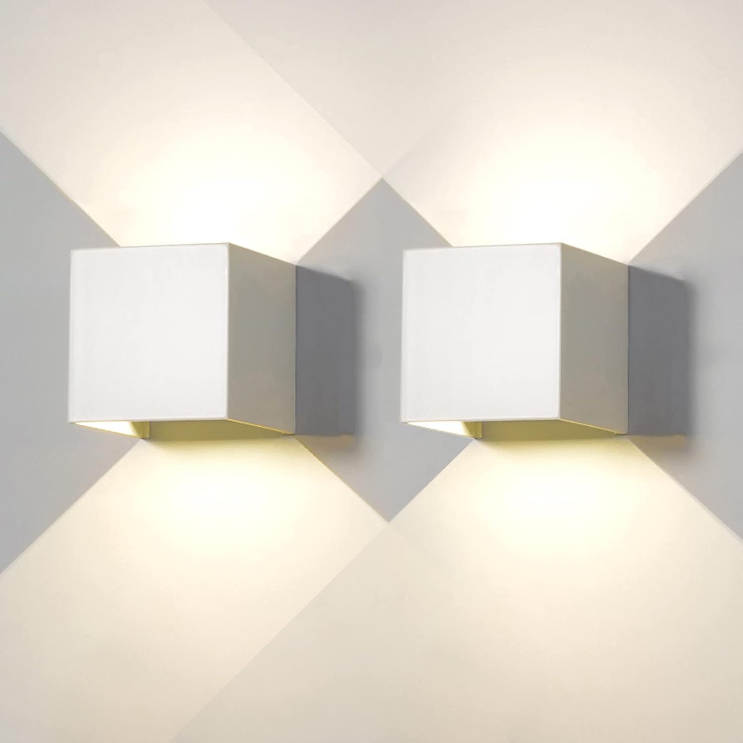 2 Piezas Aplique de Pared exterior LED Lámparas de Pared Interior moderno blanca 12W 4000K blanco natural IP65 impermeable cuadrada de aluminio Ángulo de luz ajustable de diseño y fácil de instalar
