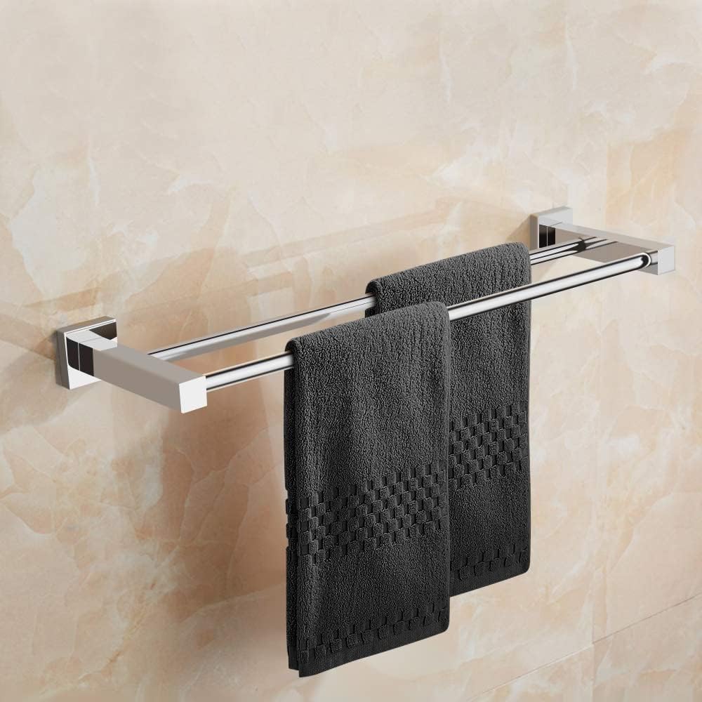 HONPHIER® toallero cromado toallero de acero inoxidable doble toallero baño 60 cm, toallero para baño cocina inodoro