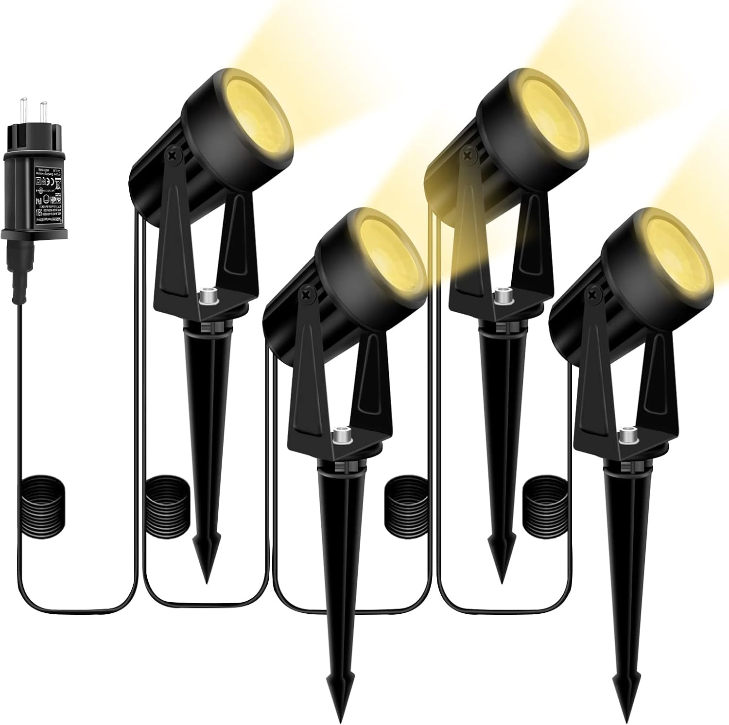 Bomcosy 12W LED Lámpara de Césped con Espiga, DC12V 1200 LM Spike Luces con Soporte de Pinchos para Jardín, Luz Blanco Cálido, Proyector para Jardín, Pared, Camino, Impermeable IP65