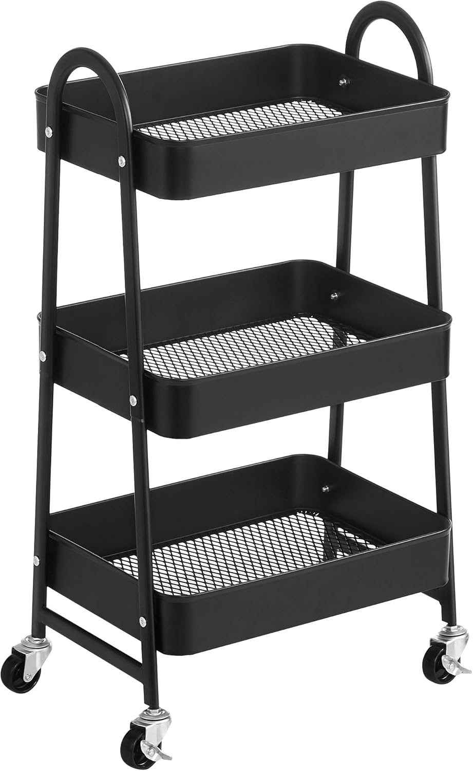SONGMICS Carro móvil, Carrito de Almacenamiento de 3 Niveles, Marco de Acero, con Mango, 2 Frenos, Montaje fácil, para Dormitorio, lavadero del baño, Negro BSC068B01