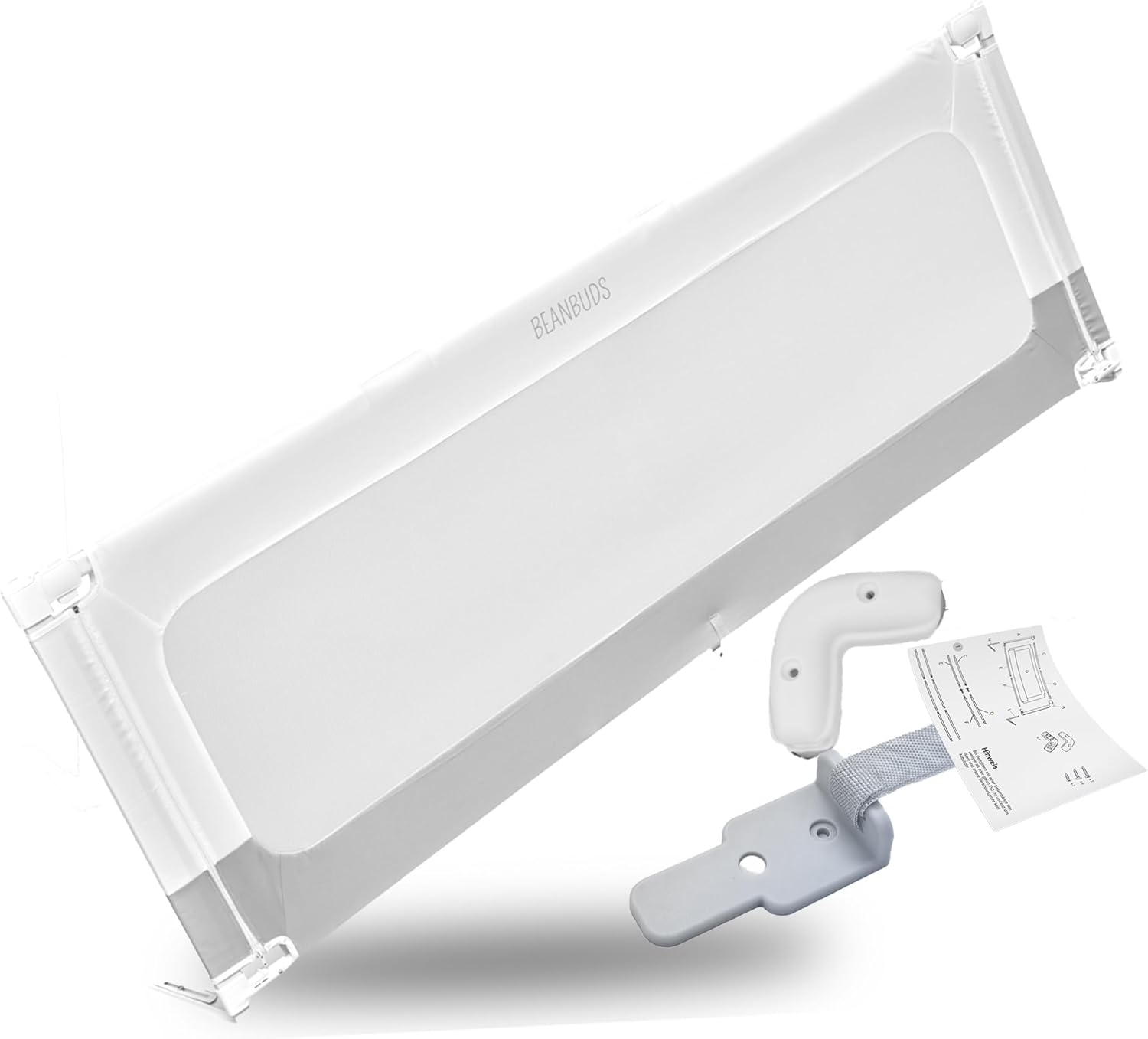 Barandilla de cama BEANBUDS® de 200 cm [1 lado] - Barandilla de seguridad para somieres y camas con somier - Barandilla de seguridad para bebés, ideal para camas de padres e hijos - Incluye correa adicional para fijación - Protección anticaídas, color gris