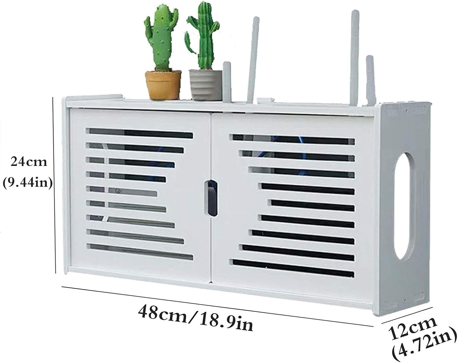 Estante de pared para router MNBVH, blanco, caja de almacenamiento para router wifi, decodificador de TV, caja de almacenamiento para pared, caja de almacenamiento para router, madera y plástico, A