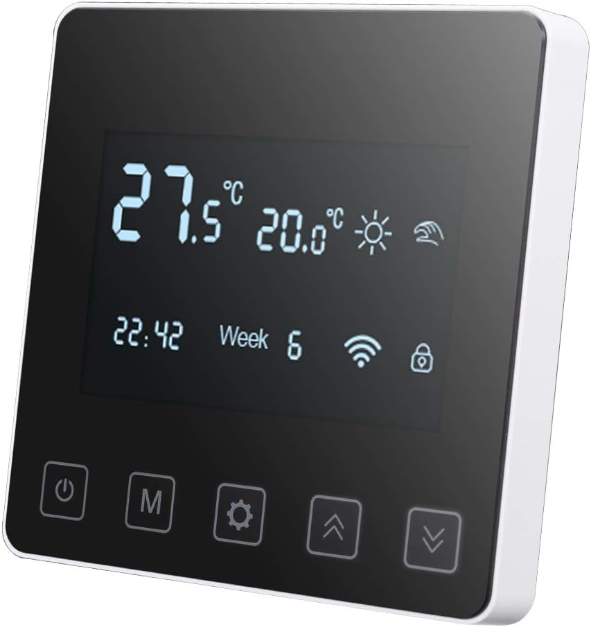 Termostato inteligente WiFi, termostato digital programable con pantalla LCD, control de aplicación, compatible con Alexa, Google Home, 16 A, calefacción eléctrica por suelo radiante
