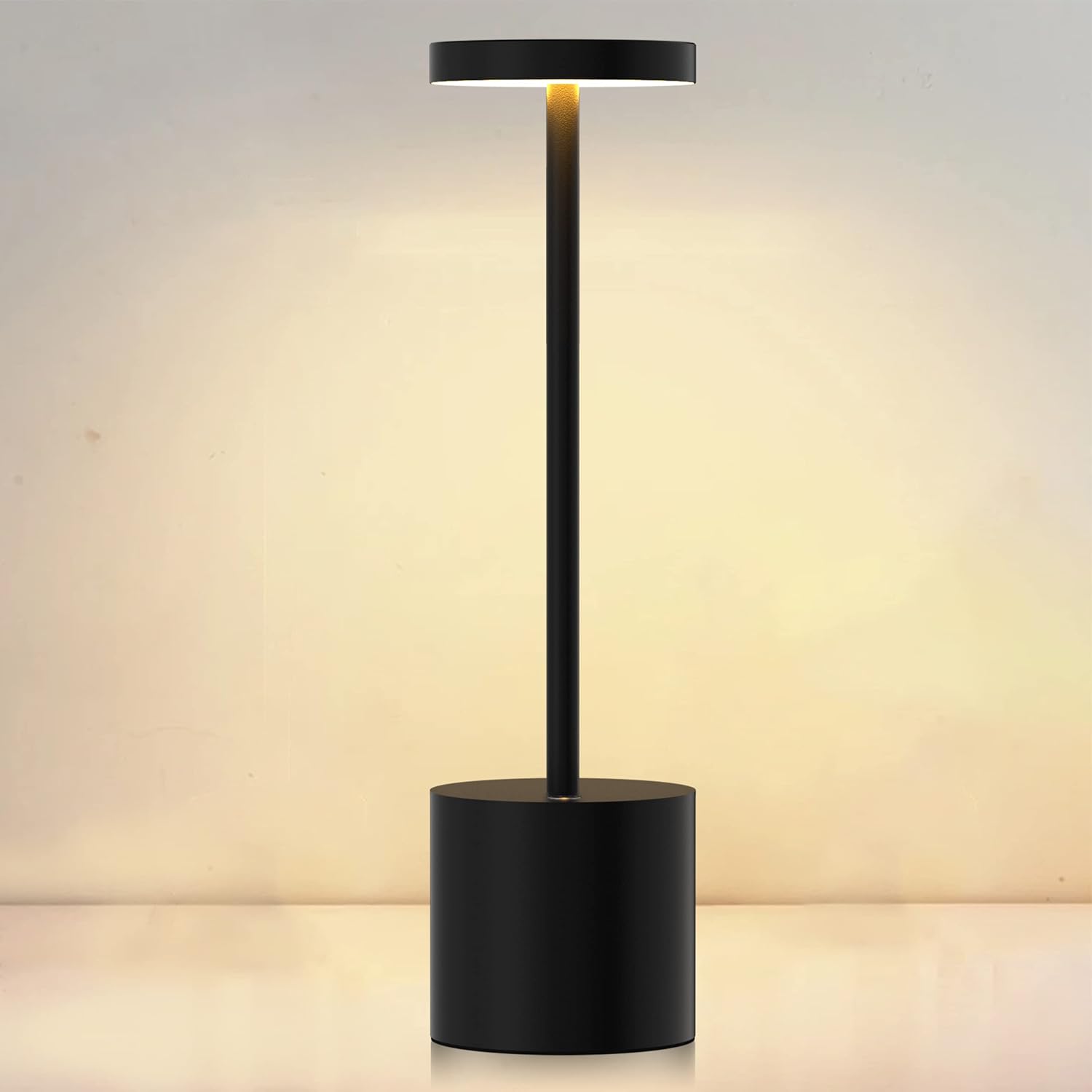 Lámpara de mesa inalámbrica, tiene 2 modos de iluminación, luz de lectura regulable, lámpara de escritorio de carga USB de metal creativa LED, para restaurante/terraza/dormitorio (negro)