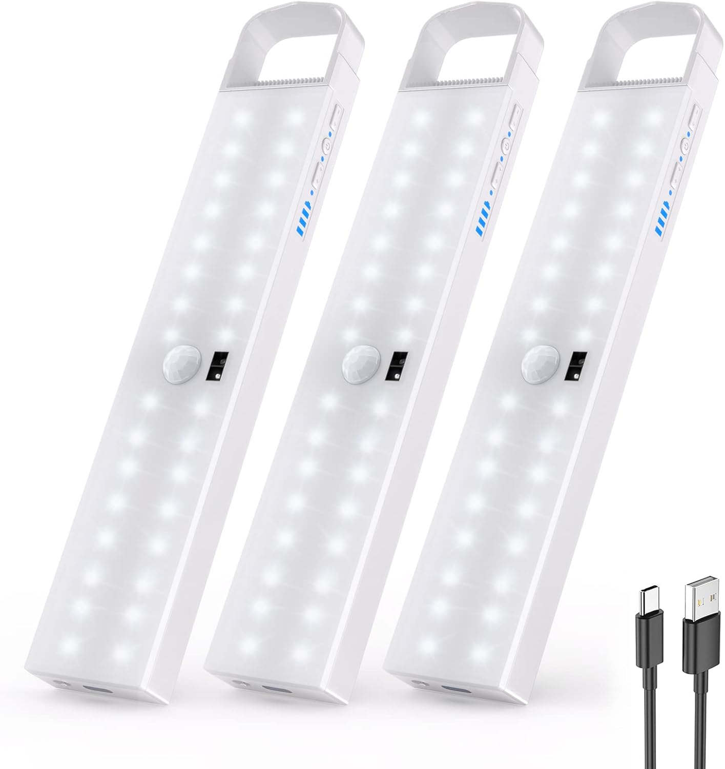 Racokky Luz Nocturna, Mejorar Brillo ajustable 32 LEDs Led Armario con Sensor de Movimiento Recargable 4 Modos con Cinta Adhesiva Magnética para Armario, Pasillo, Estantería, Escalera