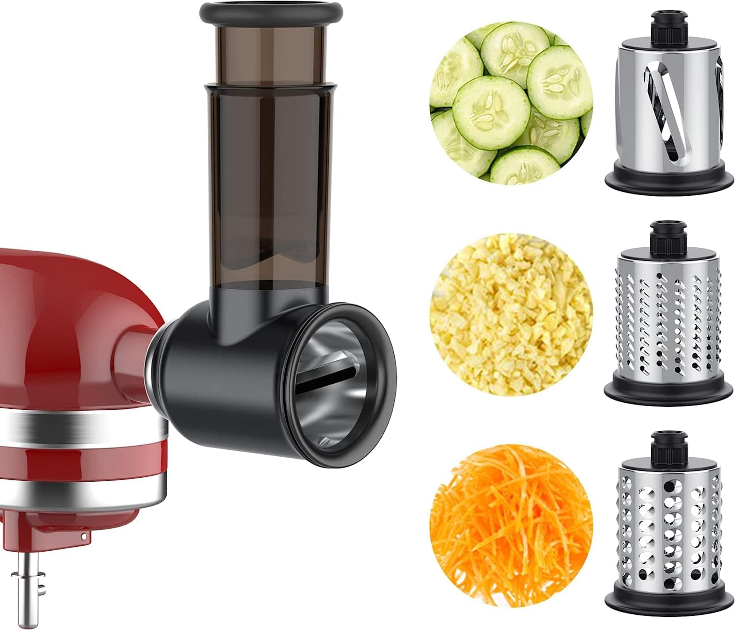 Accesorio Cortador de Verduras para Robots de Cocina KitchenAid, Rallador de Queso con 3 Cuchillas de Tambor de Acero Inoxidable, COFUN Accesorio para Cortadora de Mandolina (Negro)