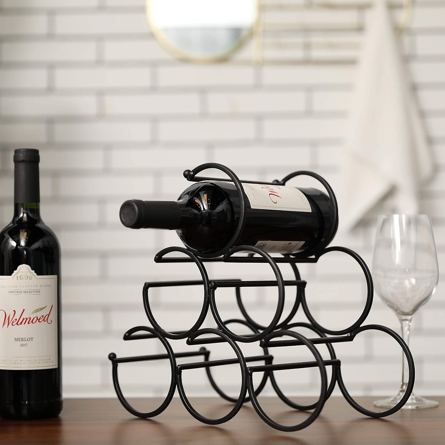 JHY DESIGN Eisen Tisch Weinregal, Wein Flaschenregal Weinregale Freistehender Weinhalter Weinflaschenhalter 29,5x16x27,5cm Tragbarer Weinschrank fr Home Counter Bar Kche(6 Flaschen Design, Dia 9cm)