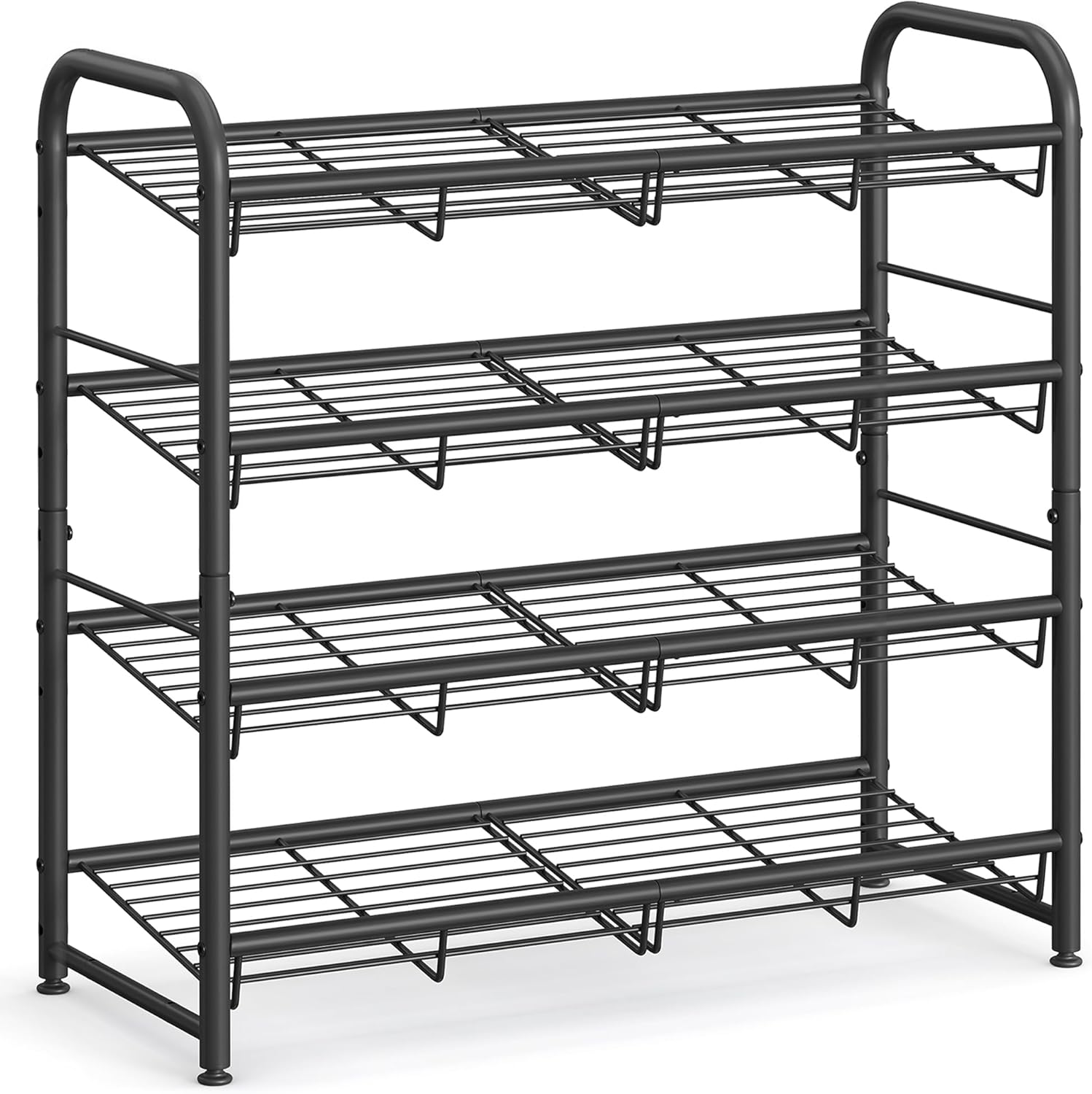 Zapatero SONGMICS de 4 estantes, organizador apilable, para hasta 16 pares de zapatos, acero, 68,5 x 27,5 x 65 cm, para tacones altos, zapatillas deportivas y pantuflas, negro LMR067B01