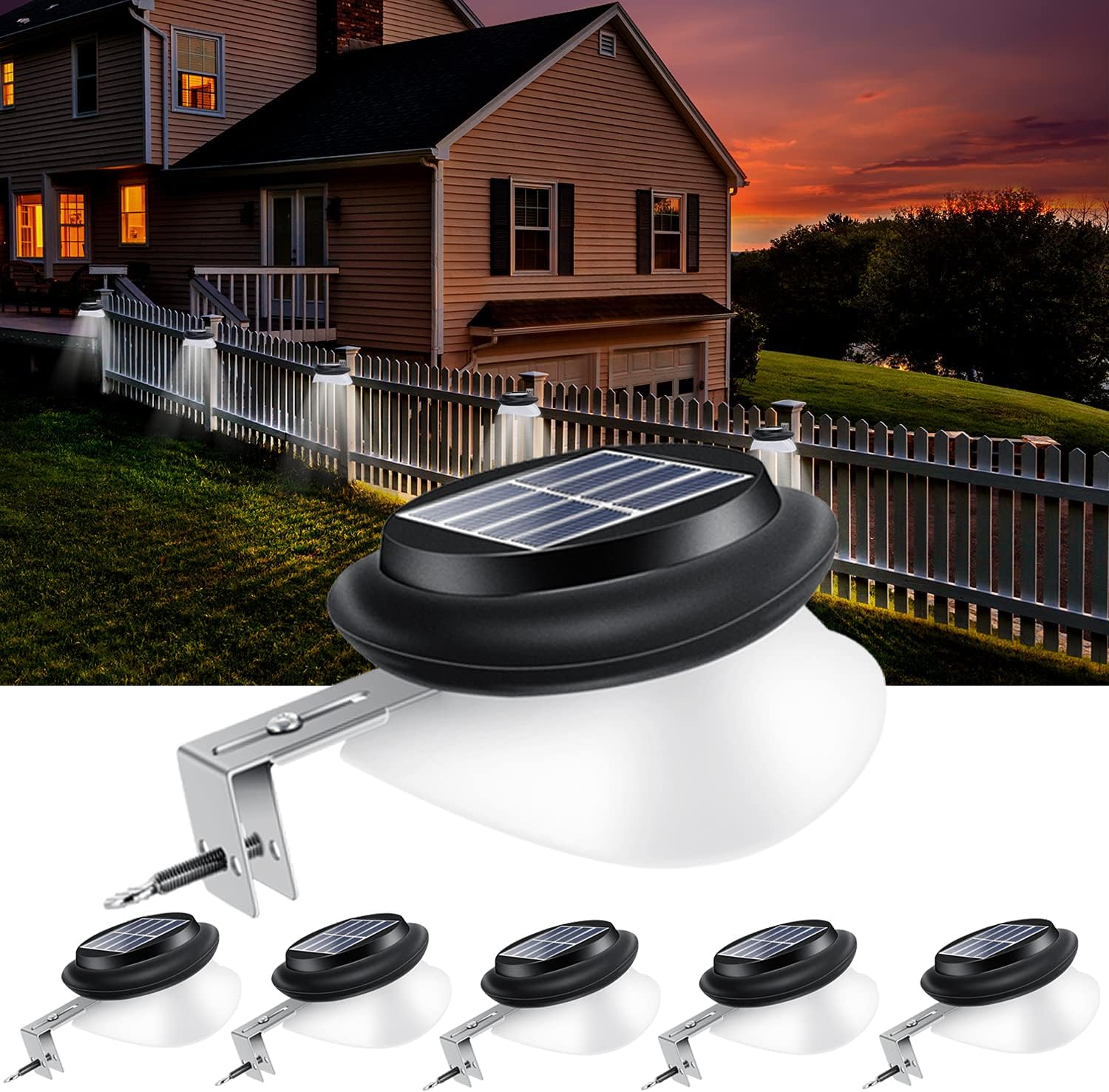 Lámparas solares para exterior,canalón de techo,lámpara solar,100 lm,IP55,luz blanca para jardín, iluminación de valla,iluminación solar para patios,aceras,patios, garajes,eventos,vallas,6 unidades