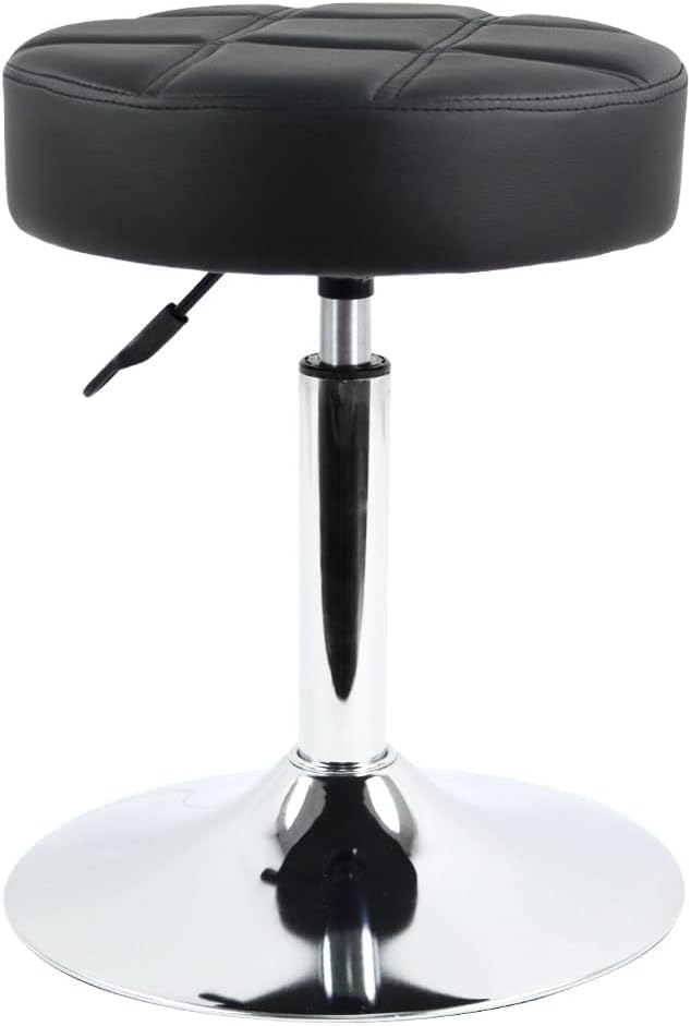 FURWOO Taburete de Bar Redondo de Cuero Grueso PU Taburete de barbero Giratorio Ajustable en Altura Que se Puede aplicar a la recepción del mostrador de Bar del hogar (Negro)