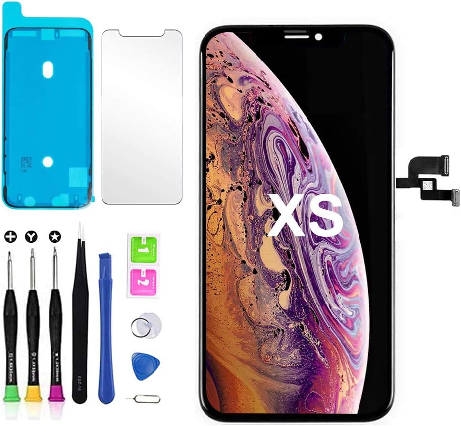Para iPhone Xs Pantalla Táctil de Reemplazo de Pantalla Digitalizador de Pantalla Táctil iPhone Xs Herramienta de Reparación de Marco + Tiras Adhesivas Compatible con Modelo A1920, A2099, A2100
