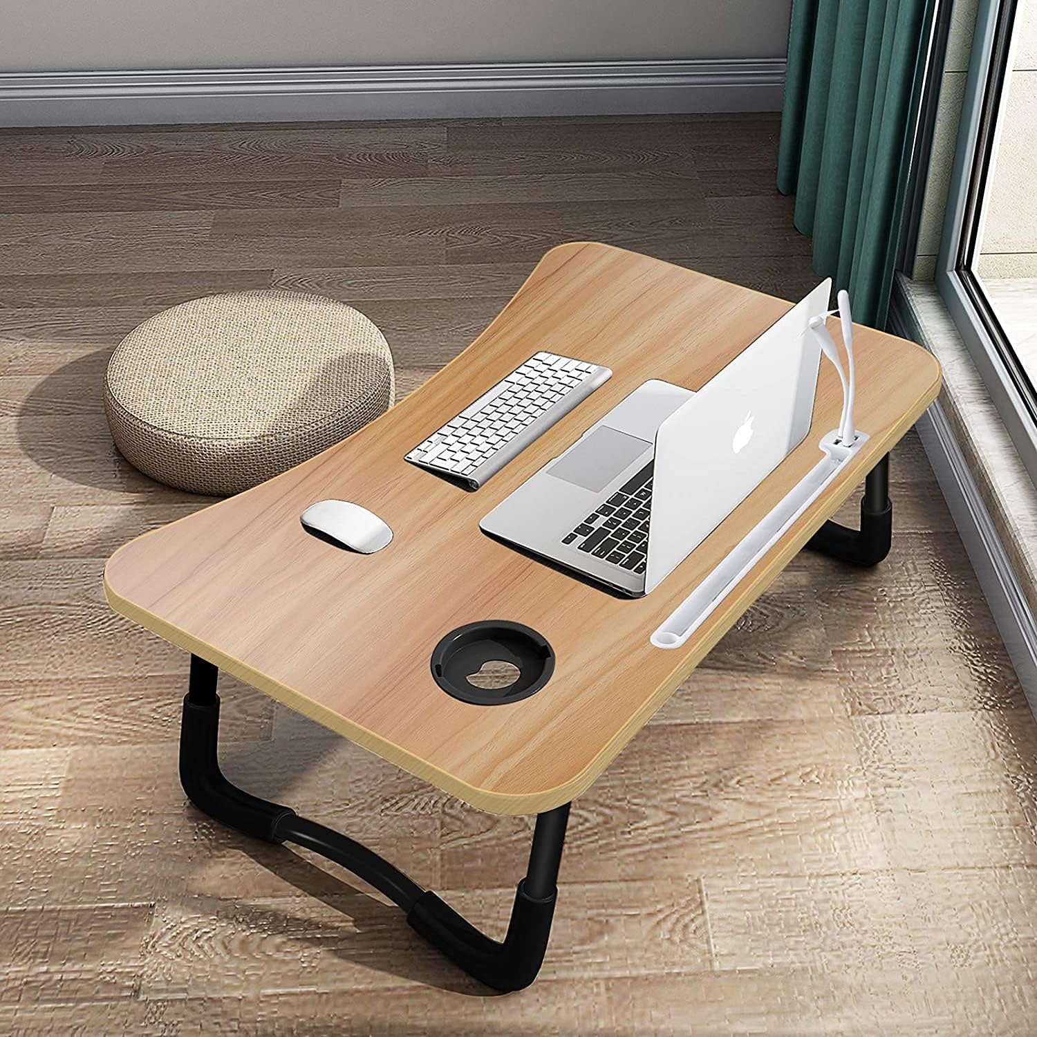 A3A ACADGQ Mesa para computadora portátil, Mesa de Cama para computadora portátil, Mesa Plegable para computadora portátil con 4 Puertos de Carga USB, cajón, Soporte para Almohadillas, Ranura para Taz