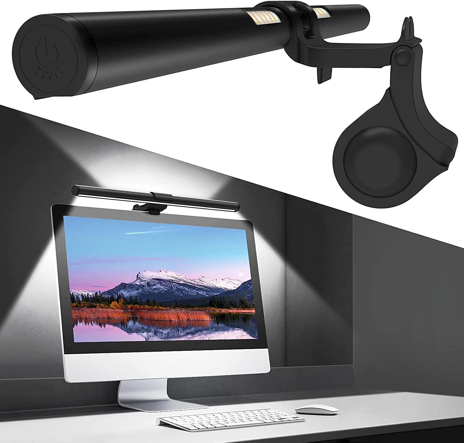 OOWOLF Lampara Monitor, 41cm Lampara de Pantalla de Computadora, Luz del Ordenador con Botones Táctiles, Brillo y Temperatura de Color Ajustable, Alimentación USB, para Cuidar sus Ojos en Casa,Oficina