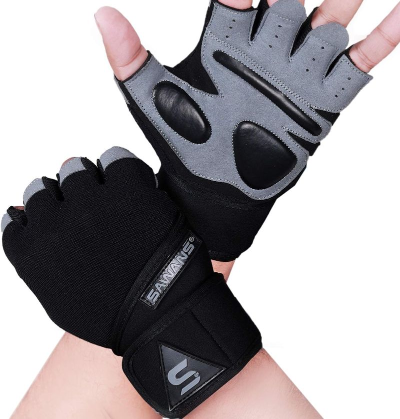 SAWANS Guantes de gimnasio de entrenamiento para levantamiento de pesas para hombres y mujeres, soporte de muñeca, acolchado, agarre extra, protección de la palma, ejercicio, fitness, entrenamiento,