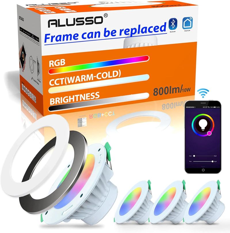 ALUSSO Downlight Led Techo Inteligente 10W IP44, RGBCW+CCT LED Empotrable Techo con Caja de Conexiones Controlada por APP, Focos Led Interior Techo Funciona con Alexa, Google Home-4PCS