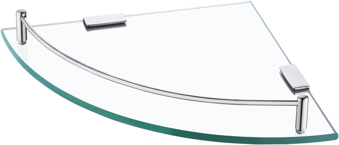 Estante de ducha KES, estante de esquina de vidrio, estante de vidrio de 7 mm, estante de vidrio templado para baño, estante de pared, estante de ducha con soporte, estante de baño de esquina, montaje en pared cepillado, BGS2101A-2