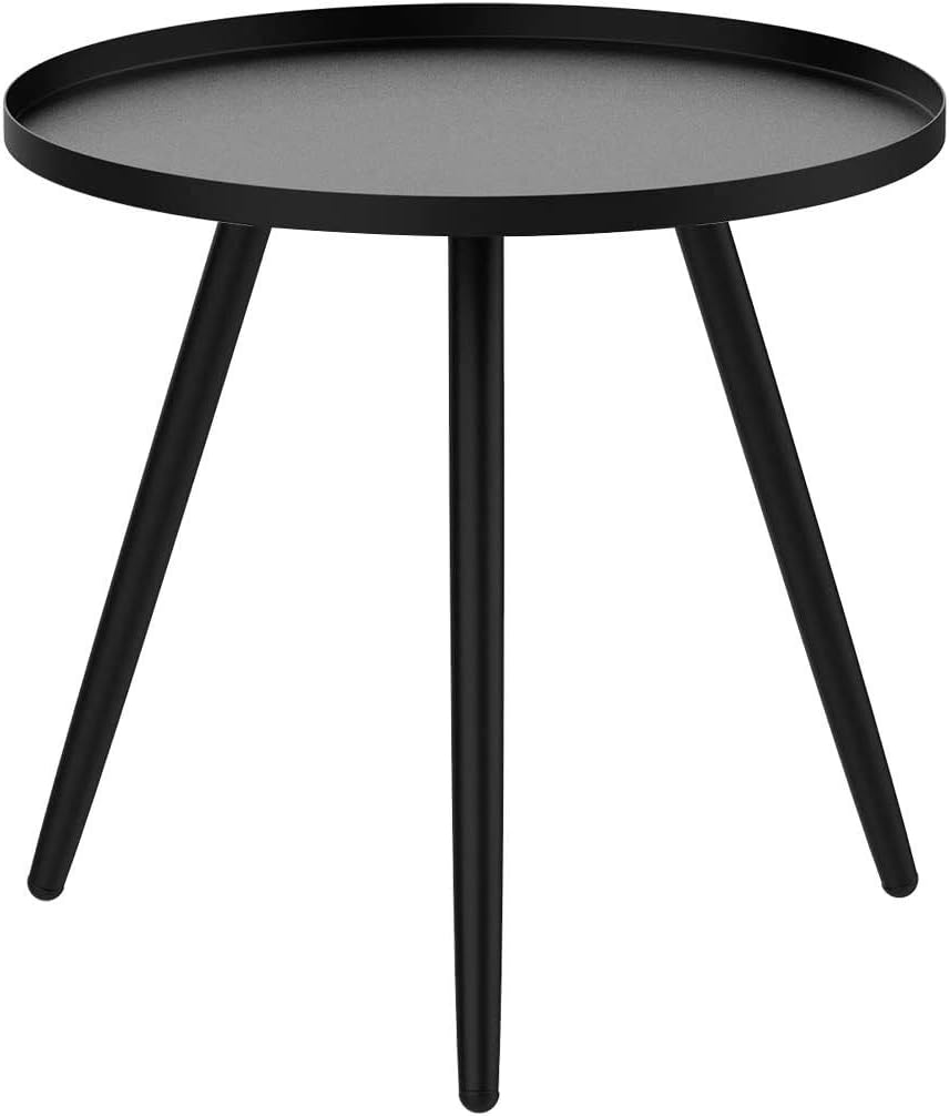 H HOMEWINS Mesa auxiliar de metal, 46 x 50 cm, moderna, redonda, para salón, mesa de café, color negro, práctica mesita de noche para dormitorio