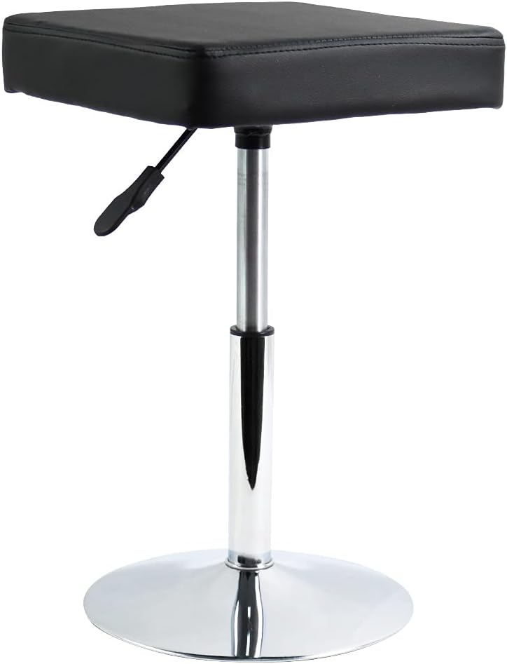 FURWOO Taburete Cuadrado de Cuero Silla de Ocio Taburete de Bar Taburete de Trabajo Giratorio Ajustable en Altura Garaje sin Respaldo Taburete de barbero Negro