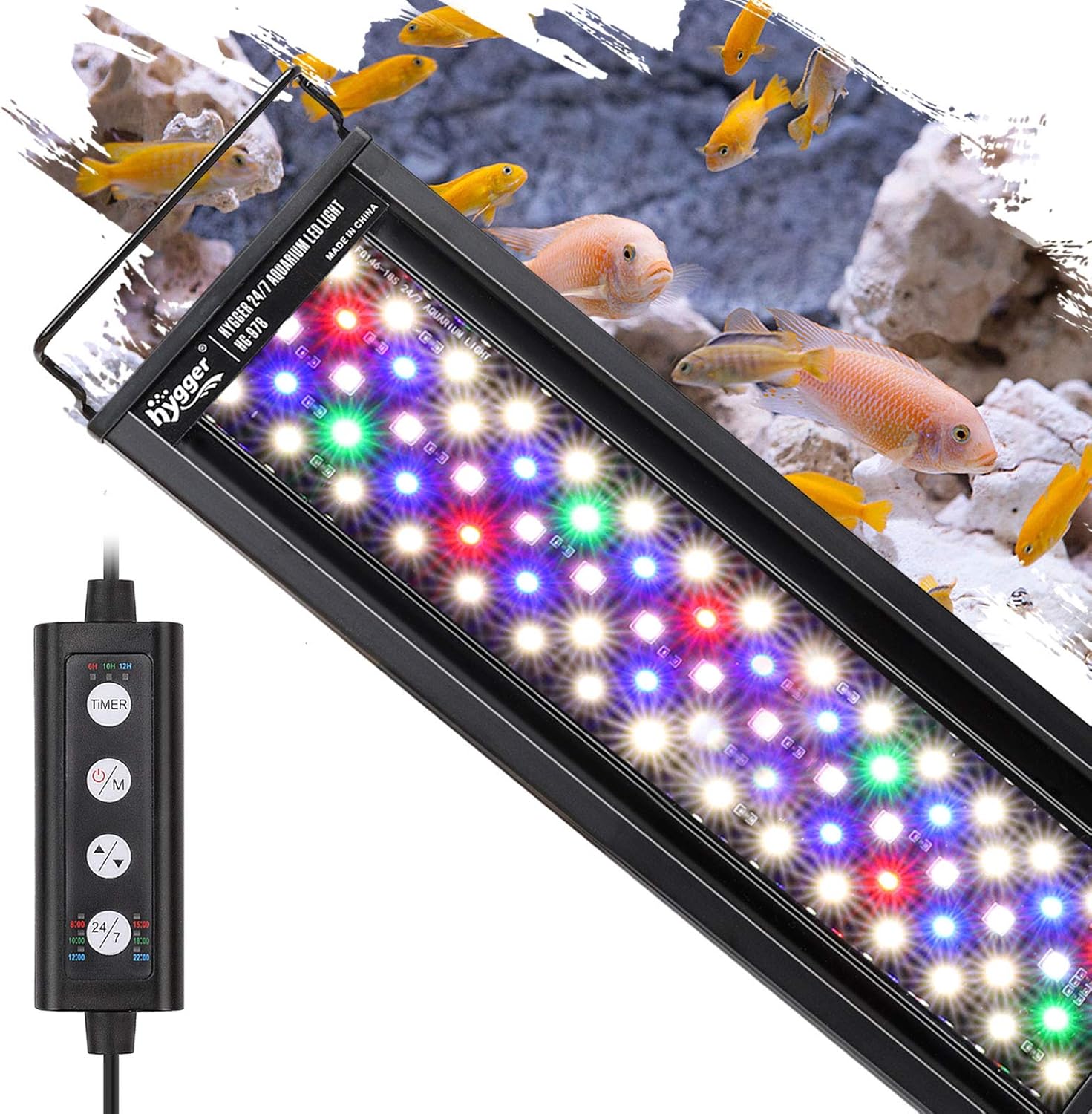 hygger Aquarienbeleuchtung, Aquarium LED Beleuchtung, 24/7 Modus fr Sonnenaufgang-Tageslicht-Mondlicht, einstellbare Zeitschaltung einstellbare Helligkeit, mit ausziehbarer Halterung, 7 Farben