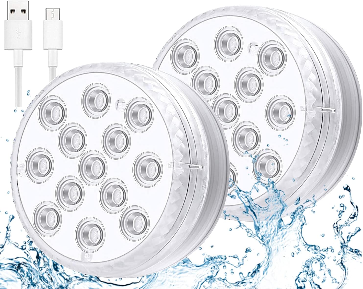 ORSIFOW Luces de Piscina Recargables, 16 Luces Sumergibles RGB-13-LED de Colores con Control Remoto RF e IP68 Impermeable para Jarrón, Piscina, Acuario, Estanque, fiesta decoración (2 unidades)