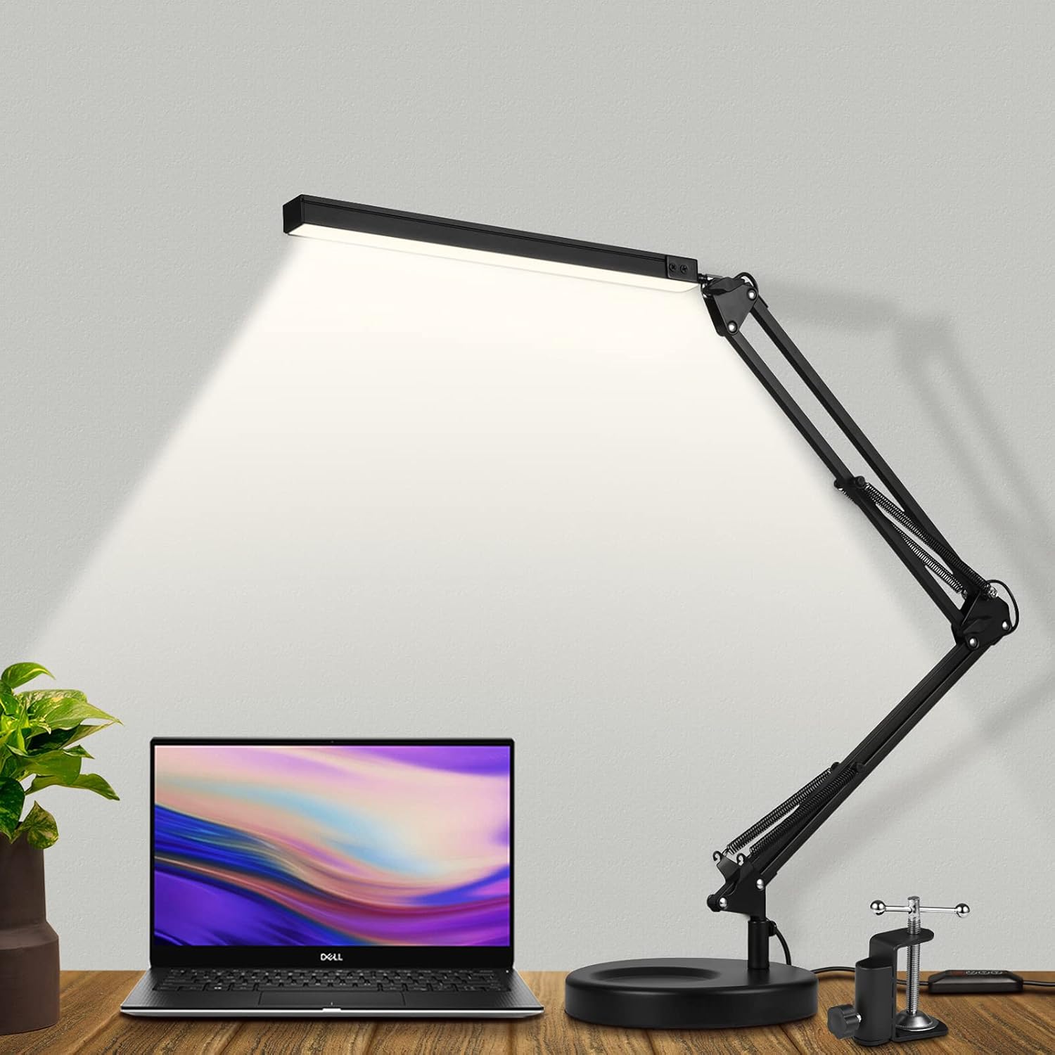Lámpara de escritorio LED SKYLEO regulable - Lámpara de escritorio LED con clip y base - Lámpara de escritorio LED con protección ocular - 3 modos de luz x 10 niveles de brillo - Negro
