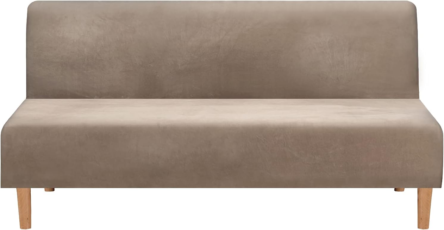 Mingfuxin Fundas para sofá cama sin brazos, funda para sofá de futón de terciopelo elástico, funda para sofá gruesa, suave y acogedora, protector de muebles para sofá plegable sin brazos de 2-3 plazas