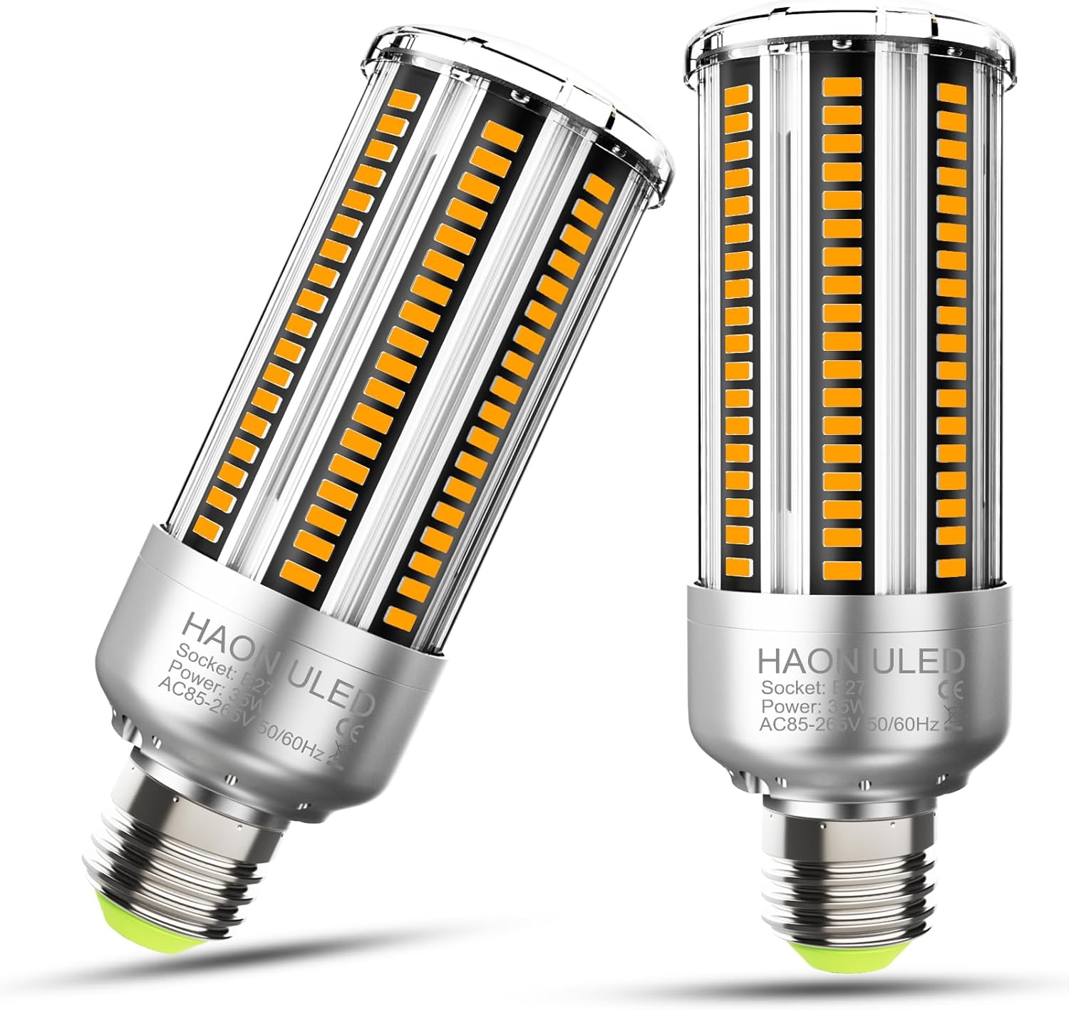 Bombilla LED superbrillante de 35 W, luz blanca cálida 3000 K, 4000 lúmenes, tipo maíz, casquillo E27 (equivalente a una bombilla incandescente de 300 W), rosca Edison, no regulable, paquete de 2 unidades.