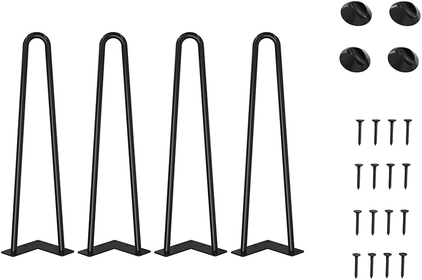 WINSOON 45CM Patas de Mesa 4pcs Patas Mueble, Moderno Industrial Negro con Protectores Suelo, DIY Muebles de Mesa de Metal de Las Piernas