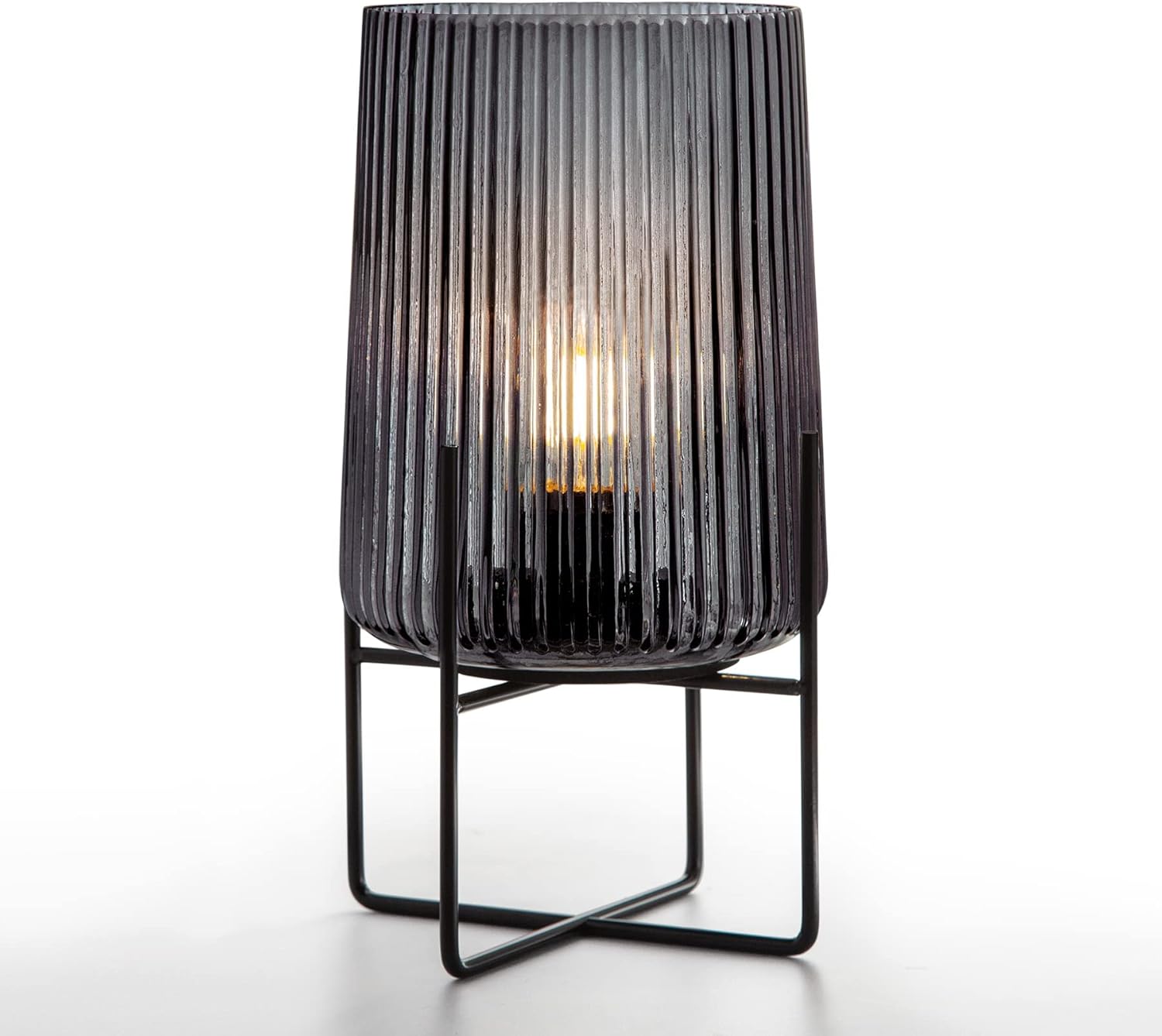 MJ PREMIER Lámpara de mesa, funciona con pilas, con función de temporizador, lámpara de noche inalámbrica de cristal y marco de metal, decoración para mesa, salón, dormitorio, balcón (gris, grande)