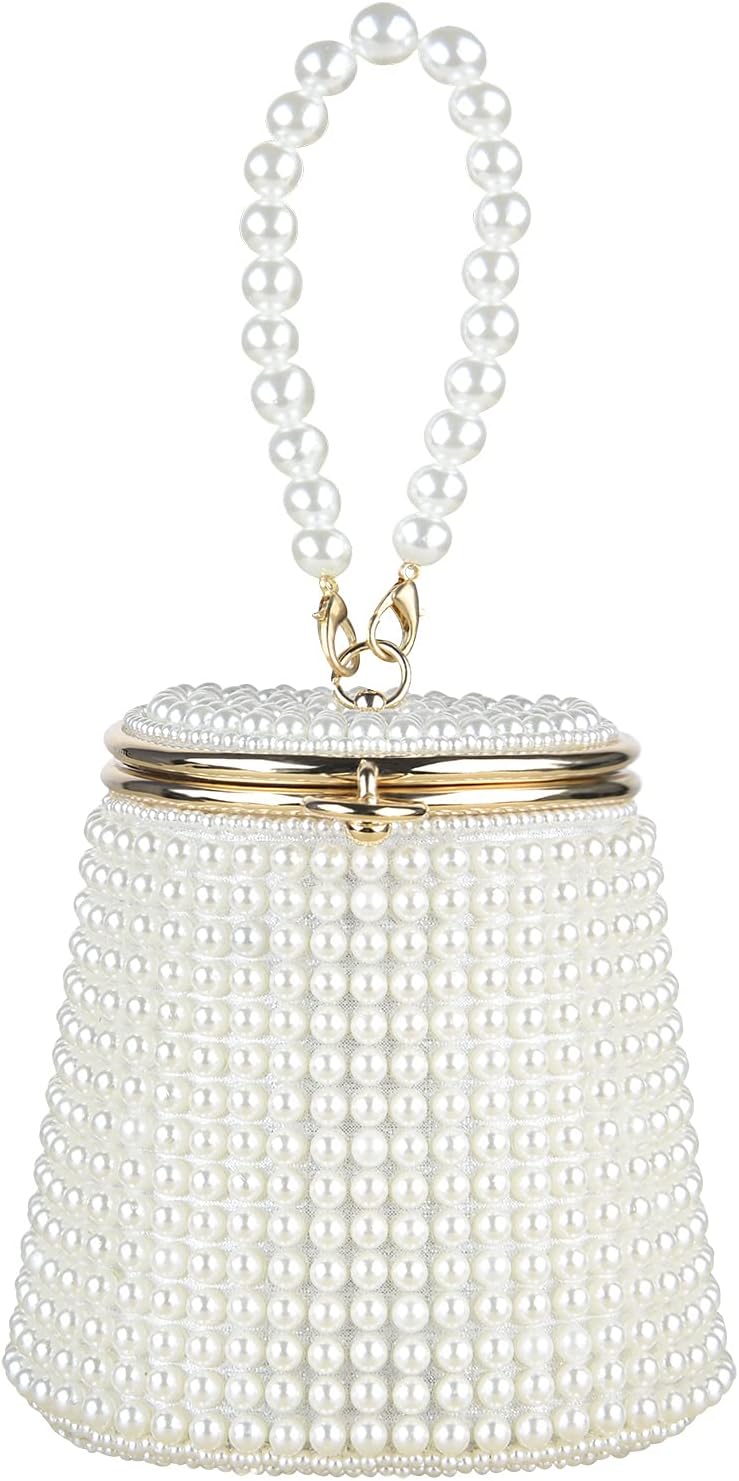 Linkidea, bolso con cuentas de perlas para mujer, Mini bolso de mano tipo cubo para noche, bolso pequeño para fiesta, graduación, boda, bolso hecho a mano con asa
