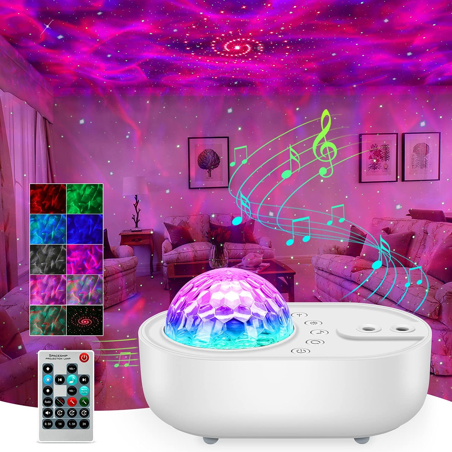 IBELL Proyector de Luz Estrellas, Luz Nocturna Infantil Proyector de Estrellas, Proyector de Luz Galaxia con Ruido Blanco, Control Remoto, Bluetooth, Temporizador para Niños Adultos, Fiesta, Regalo