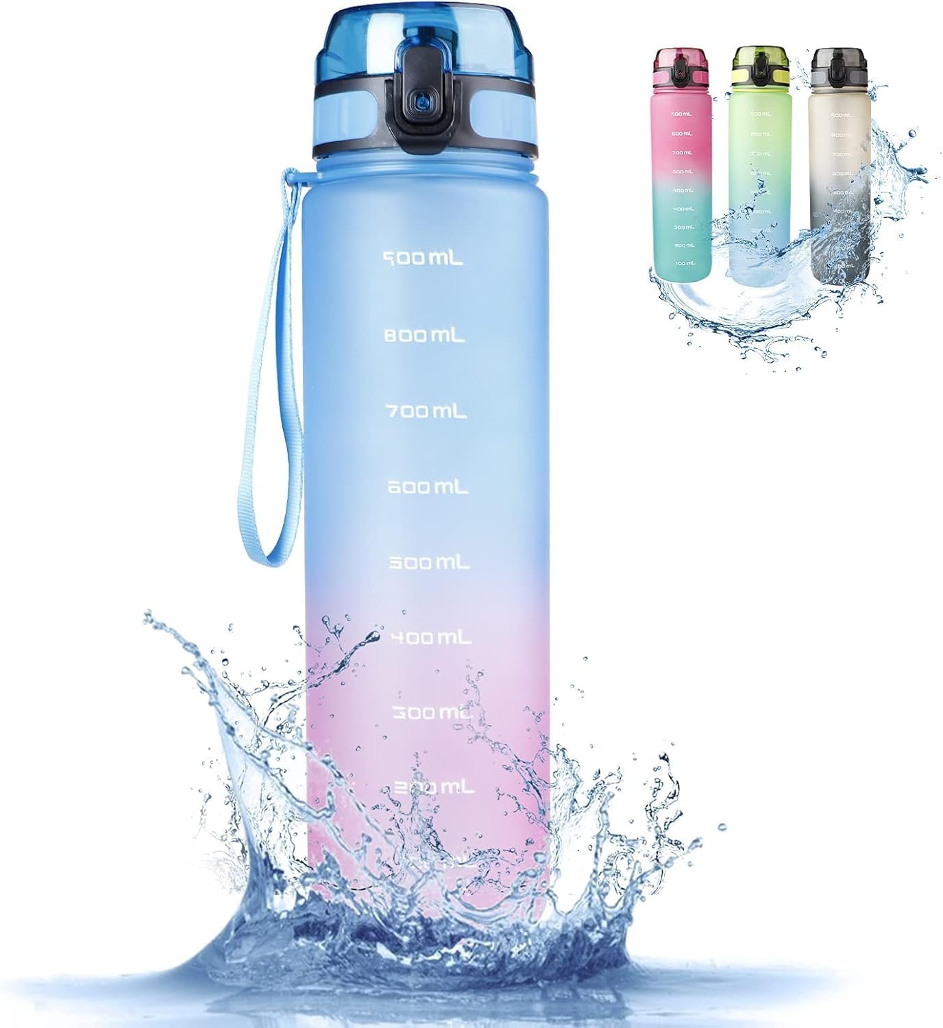 RaMokey Botella de Agua Deportiva 1l, Botella Agua sin BPA Tritan Reutilizable, para , Deporte, Escuela, al Aire Libre, Yoga, fitness, correr