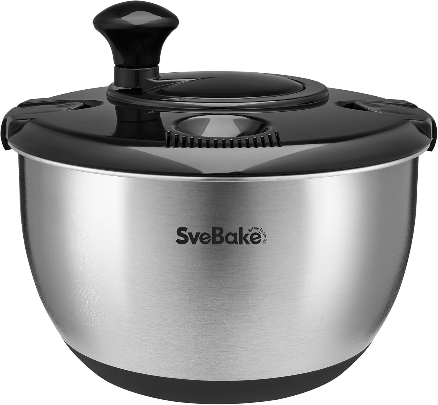 Escurridor de ensalada SveBake de acero inoxidable 18/10 con manivela y ensaladera de 4,5 litros, apto para lavavajillas, negro