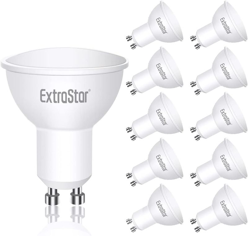 EXTRASTAR Bombillas LED GU10 5W, 400 Lúmen, Luz Cálida 3000K, Equivalente a 40 W Halógena, No regulable, Paquete de 10