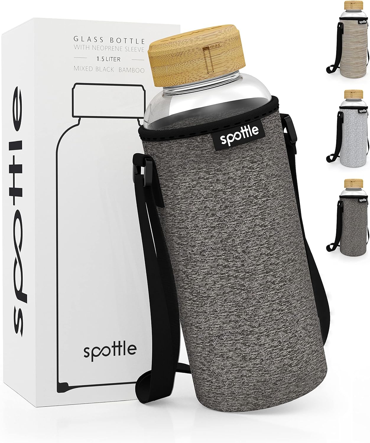 botella de vidrio manchada de 1,5 litros - botella de vidrio de 1,5 l con tapa de bambú - botella de vidrio - botella de agua - botella de vidrio adecuada para dióxido de carbono - apta para lavavajil