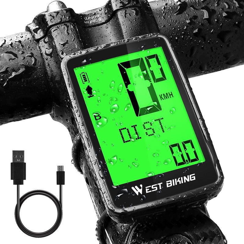 WEST BIKING Tacómetro de kilometraje de bicicleta computadora IPX7 Ipx7, eje de bicicleta Axis de bicicleta 5 Idiomas Computadora de ruedas con pantalla LCD Multifunción, despierta automática
