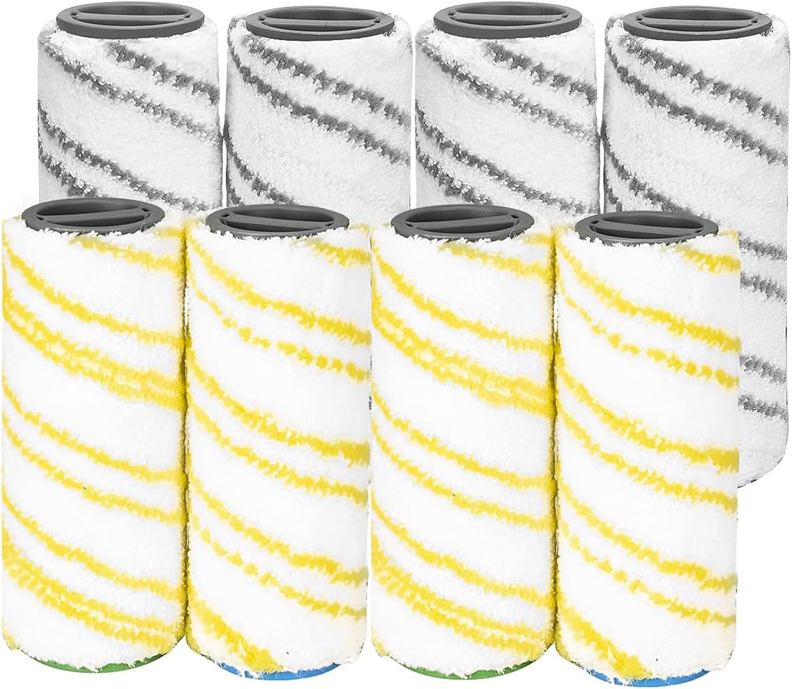 DrRobor 8 Cepillos de Rodillos para Karcher FC7 FC5 FC3 Fregadora Eléctrica Sin Cable/Con Cable Premium Aspiradora 2.055-007.0/2.055-006.0?Gris+Amarillo?