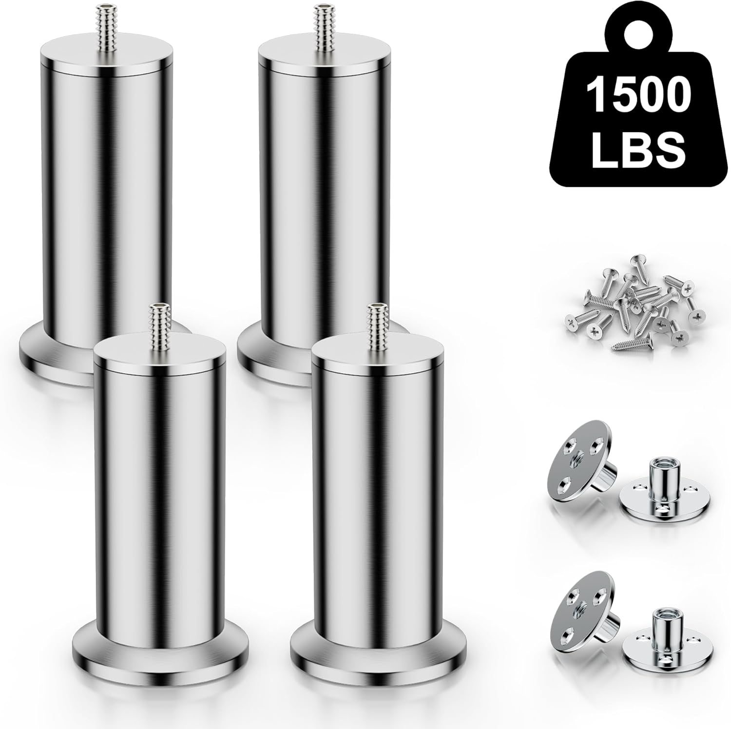 4 patas de muebles de acero inoxidable 304, para muebles de acero inoxidable, para patas de armario, cama, patas de sofá, patas de mesa, utiliza tornillos M8, soporta más de 600 kg (3 cm)