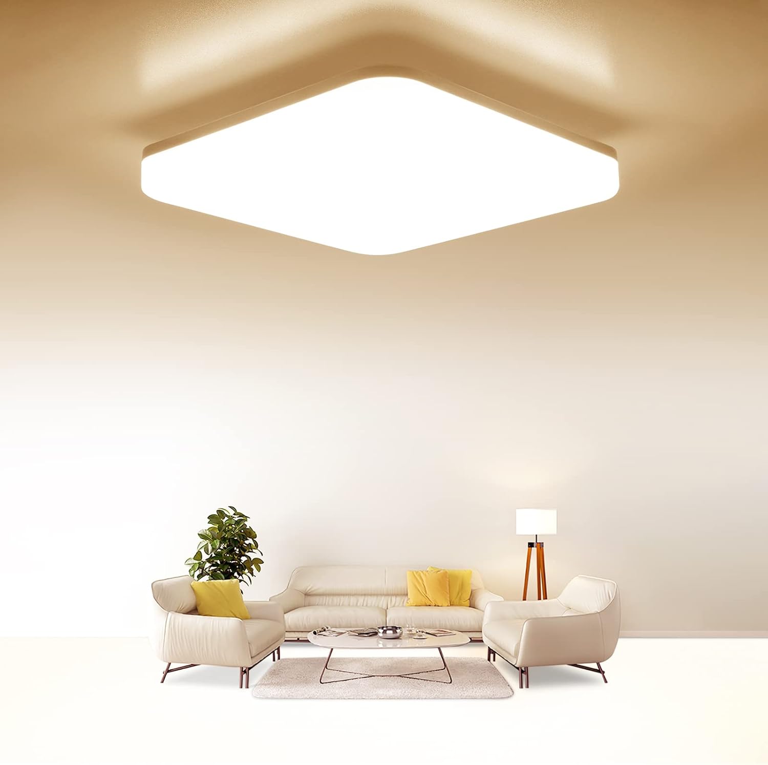 Lámpara LED de techo plana Akasuki 1600 lm, 2700 K, resistente al agua IP54, no regulable, panel de techo para salón, dormitorio, cocina, baño, pasillo, sótano, blanco cálido
