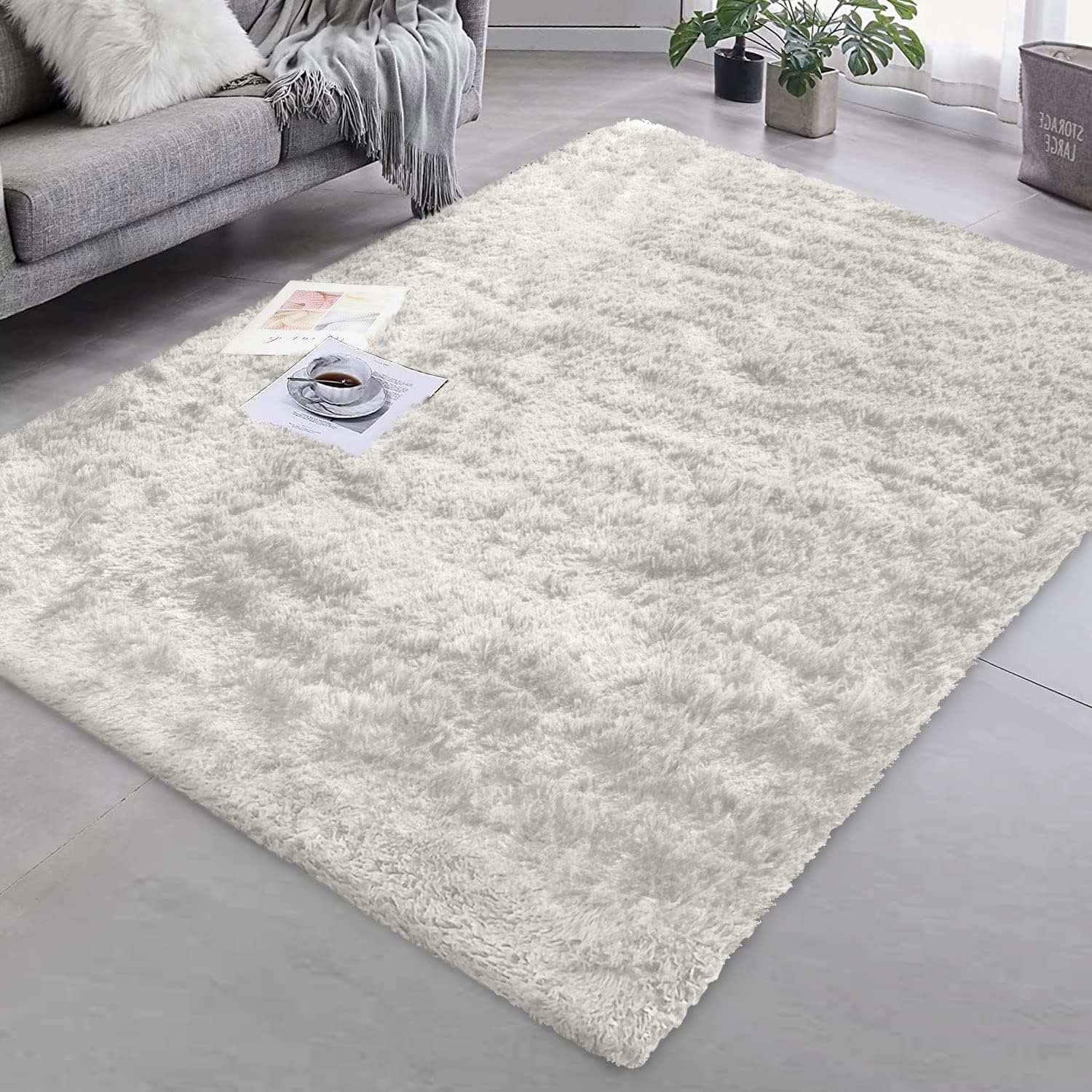Granbest Alfombra Shaggy de pelo largo para salón, moderna, mullida, pelo corto, alfombra antideslizante para personas mayores y niños (80 cm x 150 cm, blanco crema)