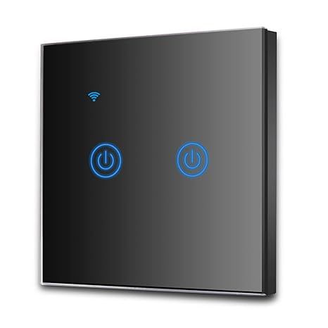 EXTRASTAR Interruptor de Pared Táctil Wi-Fi, 2 Vías, 2 Canales, Compatibilidad con asistentes inteligentes como Google Home y Amazon Alexa Se Requiere Cable Neutro. Control por voz y remoto: el interruptor de pared inteligente EXTRASTAR se puede usar con Smart Life, Alexa Echo y Google Home para control directo por voz.