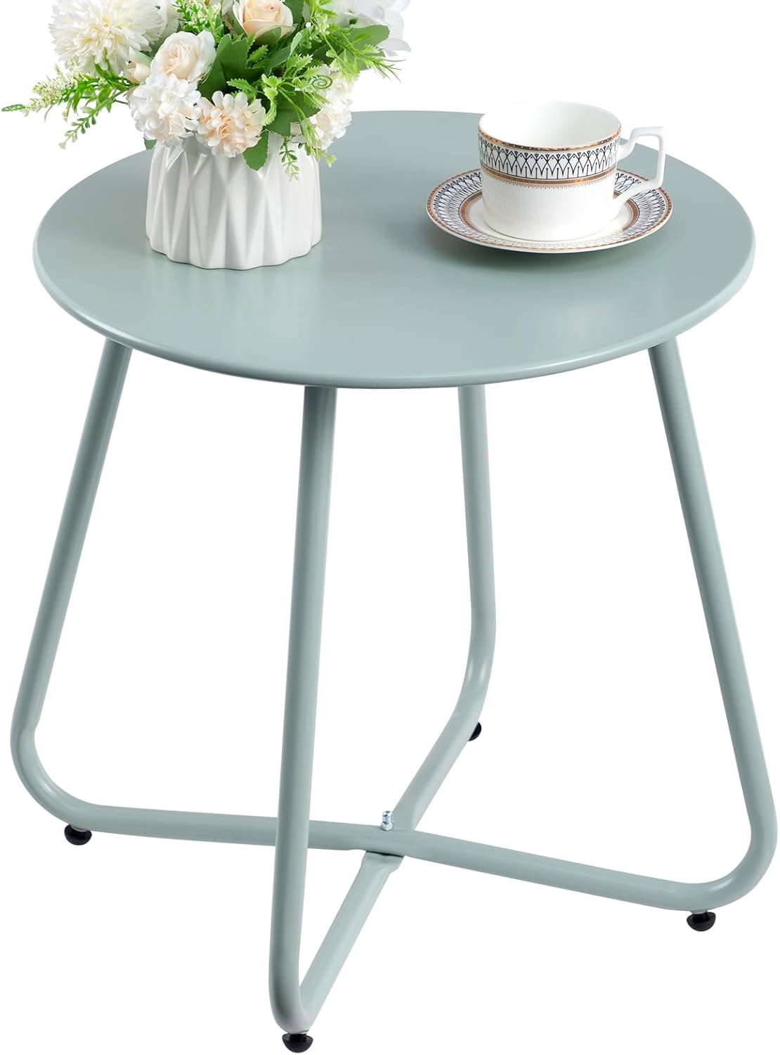 HollyHOME Mesa Auxiliar para Patio, Mesa de Jardín Redonda, Mesa Auxiliar Pequeña Mesa de Centro Mesa de Metal para Sala de Estar, Jardín, Patio, Balcón, Exterior, Verde Claro